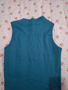 Teal Ribbed Mock Neck Sleeveless Top
