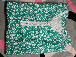 Green Floral Cotton Night Suit