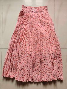 Pink Floral Pleated Midi Skirt