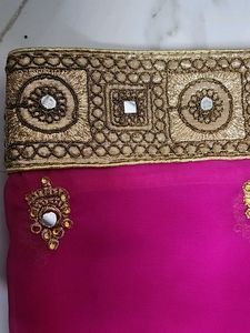 Pink &amp; Gold Embellished Saree