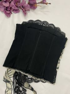 Strapless Animal Print Lace Trim corset Top