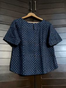Fabindia Blue Cotton Dabu Printed Arcadian Top