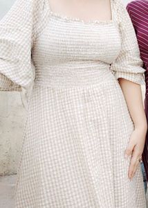 Gingham Smocked Square Neck Dress