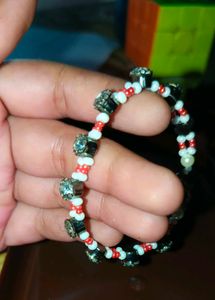 Handmade Red and White Beaded Bracelet