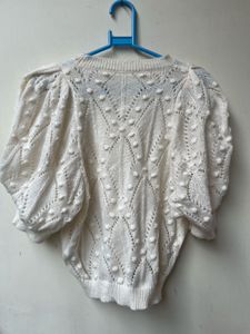 Cream Textured Puff Sleeve Sweater