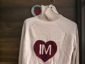 Heart Motif Knit Turtleneck Sweater