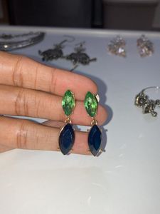 Blue Green Stone Dainty Earrings