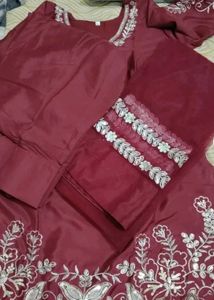 Maroon Kurta Set with Silver Embroidery