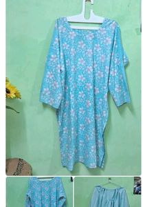 Comfortable Blue Floral Tunic and Pants Set