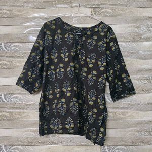 Black Floral Print Kurta