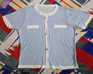 Cute Light Blue Button Korean Top