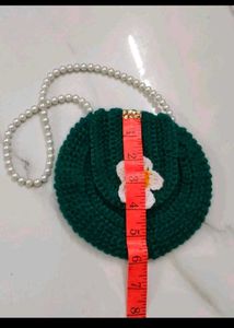 Crocheted Green Daisy Bag with Pearl Strap