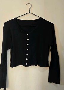 Black Button-Up Crop Top