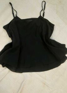 Chic Black Ruffled Cami Top