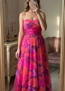 Vibrant Floral Strapless Maxi Dress 32/34