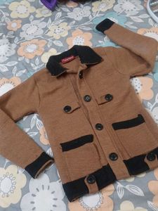Brown & Black Button-Up woollen Jacket