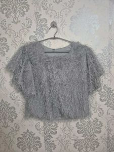 Gray Fuzzy Crop Top