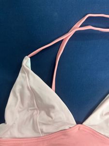 Chic Pink and White Bikini Top
