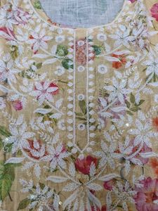 Floral Embroidered Yellow Kurta