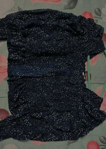 Navy Blue Korean Bow Style Smocked Top – Brand New