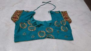 Teal Saree Bronze Embroidery with blouse