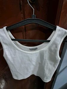 White Ribbed Crop Tank Top