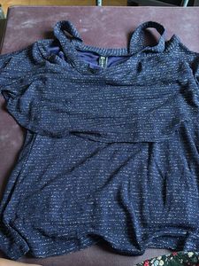 Sparkly Navy Cold Shoulder Top