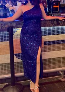 Sparkly Blue One-Shoulder Maxi Dress
