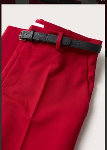 MANGO Red High-Waisted Trousers with Belt