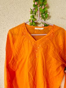 Vibrant Orange Embroidered Kurta