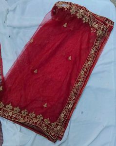 Bridal Red Embroidered Net Dupatta