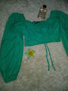Emerald Green Puff Sleeve Crop Top