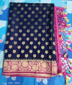 Beautiful Royal Navy Blue Silk Saree