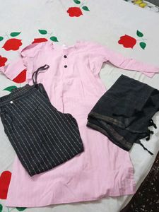 Pink Kurta Set with Black Pants