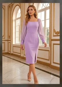 Lavender Romance Square-Neck Midi Dress