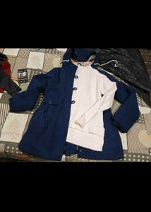 Stylish Blue Hooded Coat with sweater free