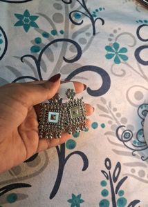 Oxidized Silver Square Jhumka Earrings