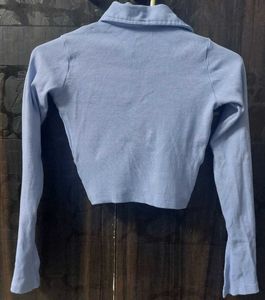 Cuffed Sleeves Solid Blue Top And Stripped Tee