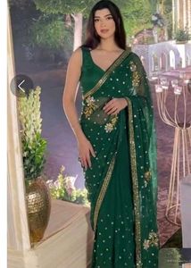 embellished green saree