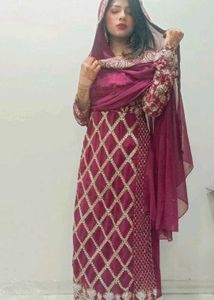 Elegant Maroon Embroidered Suit