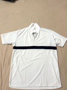 Classic White Polo Shirt with Navy Stripe