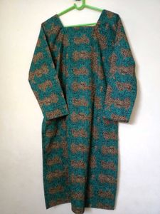 Teal &amp; Brown Printed Straight Kurti