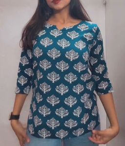 Stylish Teal Kurta with White Print