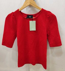 Red H&M Puff Sleeve Top - XS/S