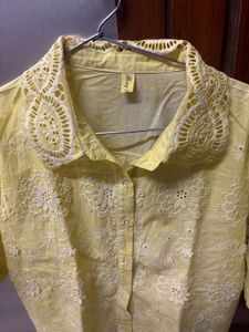 Yellow Embroidered Cotton Shirt