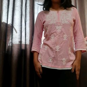 Chikankari Babypink Kurti