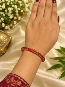 Gold-Tone Red Stone Designer Bangle for Women