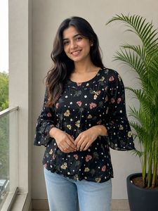 Chic Floral Print Bell Sleeve Top