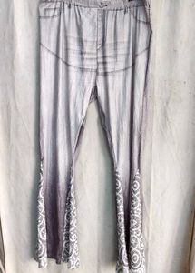 7229. Grey Flare Pants with Lace Inserts