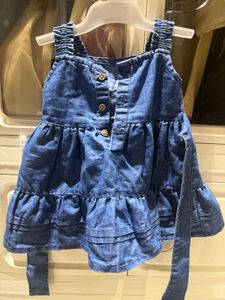 Babyoye Denim Frock with Bow Applique